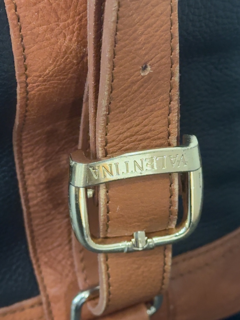 Valentina Pebbled Genuine Leather Black Bucket Sling Bag Backpack AUTHENTIC - Picture 8 of 15